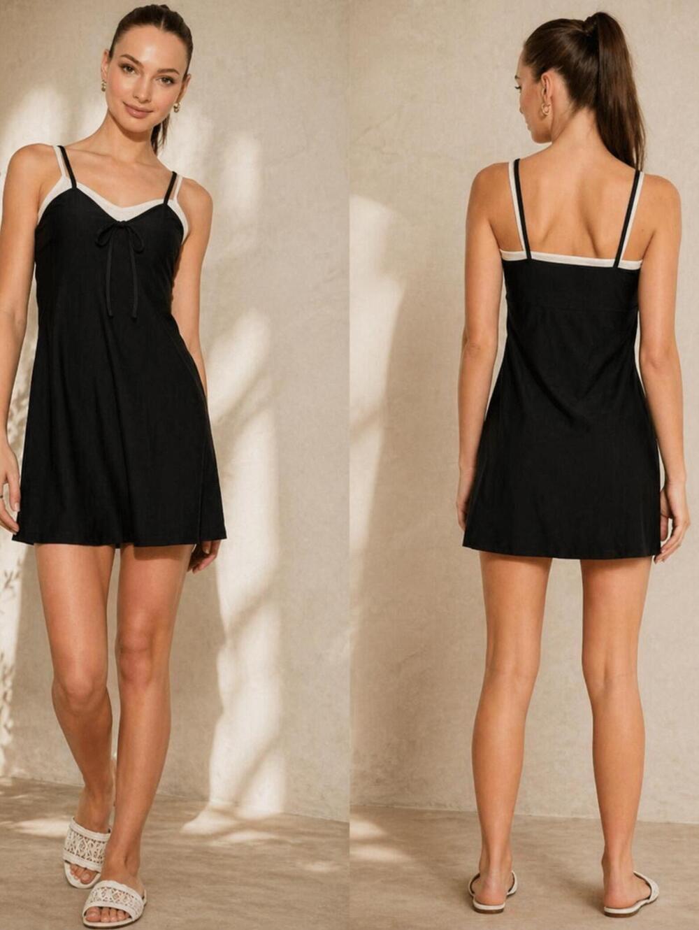 Wild Fable NWT Black White Layered Mini Slip Dress Bow Detail Size M Lightweight